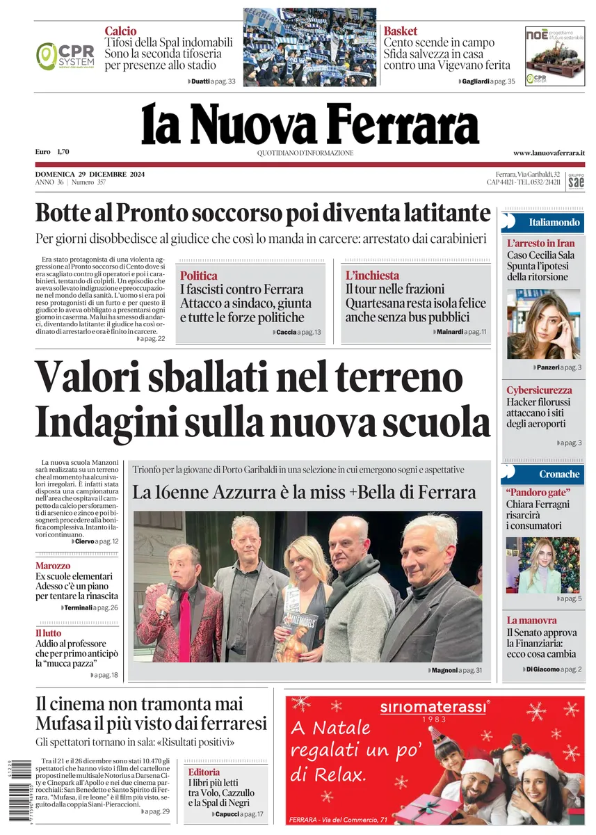 Prima-pagina-nuova ferrara-oggi-edizione-del-2024-12-29